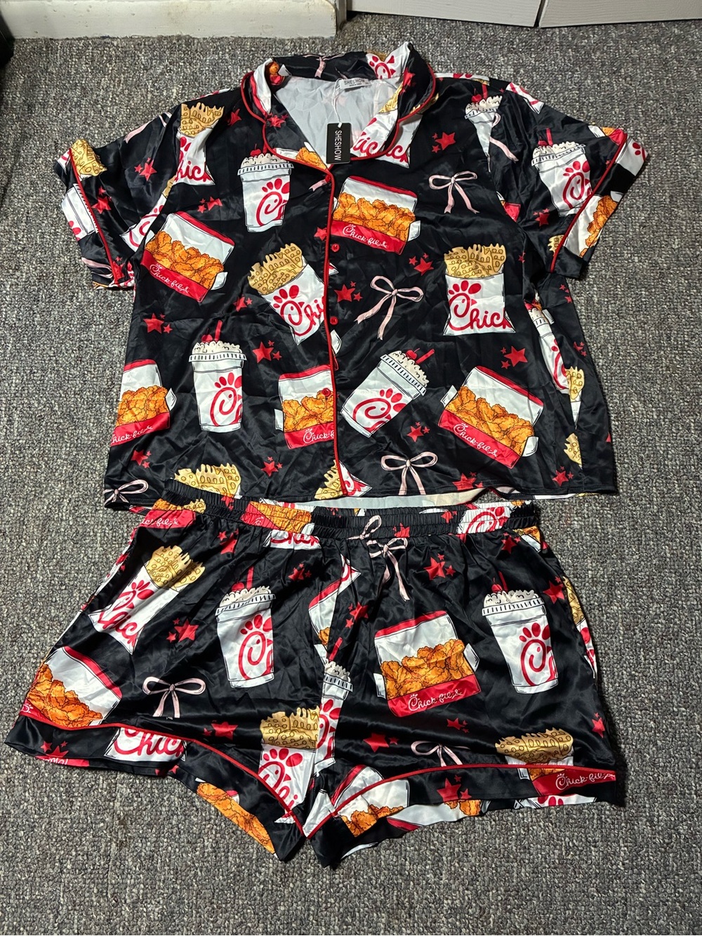 Girls' Fast-Food Print Short Pajama Set - Black